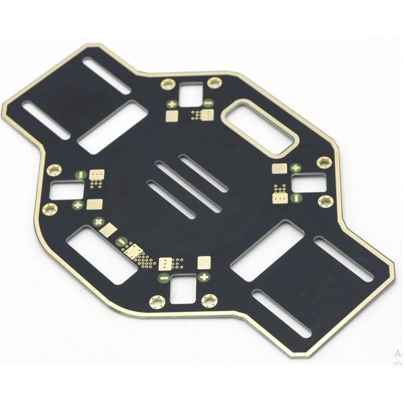 F450 Drone Kit DIY Quadcopter Flying Multicopter Heli Flame Wheel Kit - a black, flat, multi-slotted circuit board frame for a multicopter with gold-plated contact points and mounting holes.