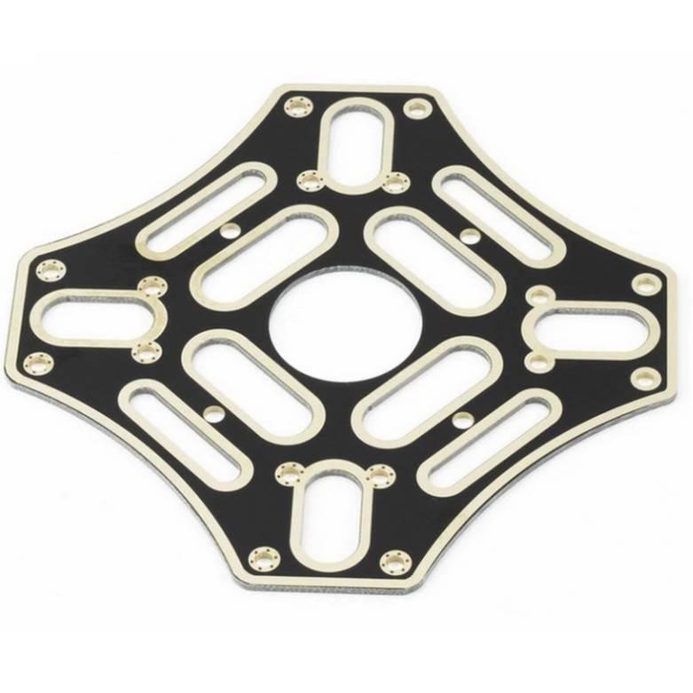 F450 Drone Kit DIY Quadcopter Flying Multicopter Heli Flame Wheel Kit - a black and metallic-edged flat frame plate with a central circular hole and multiple mounting slots and screw holes.