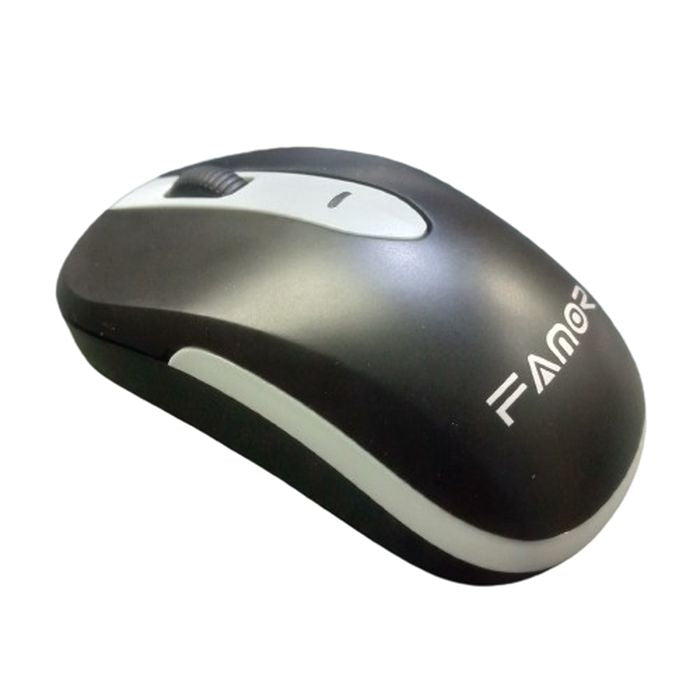 Famor M360 2.4G Wirleless Mouse - Wireless Mouse in black and white, featuring a scroll wheel and a central indicator light on its curved, ergonomic body.