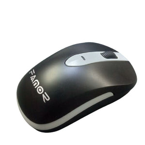 Famor M360 2.4G Wirleless Mouse - Wireless Mouse in black and grey, featuring a scroll wheel and a central button on its contoured top surface.