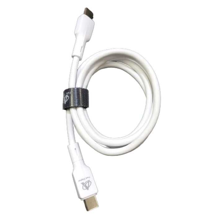 Fast C Type to C Type cable - shown as a coiled white charging cable with USB-C connectors at both ends and a small hook-and-loop cable tie.
