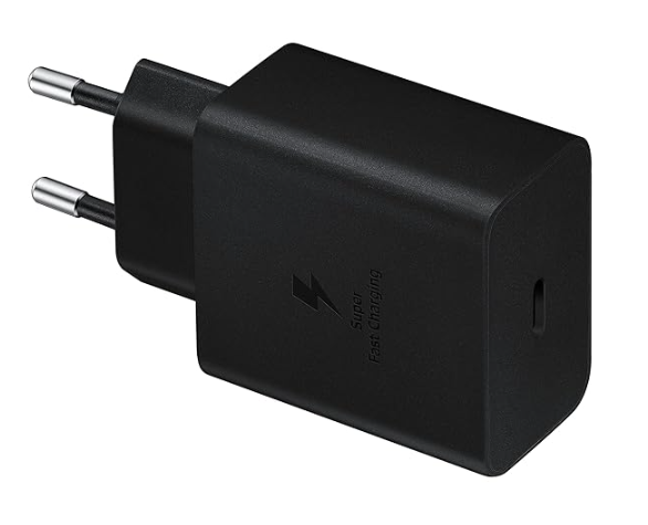 Fast Charger Pro 25W Travel Adapter - a black wall charger with a two-pin plug and a single USB-C port on the front face.
