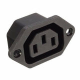 Female AC Power Plug Socket Connector Adapter - a black, panel-mount, three-pin electrical socket with two screw holes for mounting.