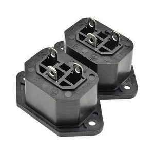 Female AC Power Plug Socket Connector Adapter - two black plastic panel-mount power sockets with three metal terminal pins each.
