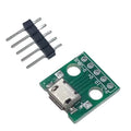 Female Micro USB To DIP 5-pin Bread Board Power Supply Breadboard Power Supply - a green circuit board with a micro USB port and a separate 5-pin header strip.