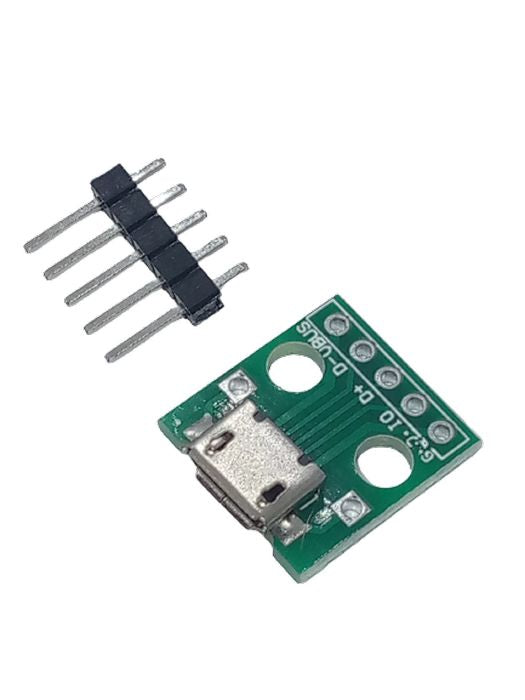 Female Micro USB To DIP 5-pin Bread Board Power Supply Breadboard Power Supply - a green circuit board with a micro USB port and a separate 5-pin header strip.