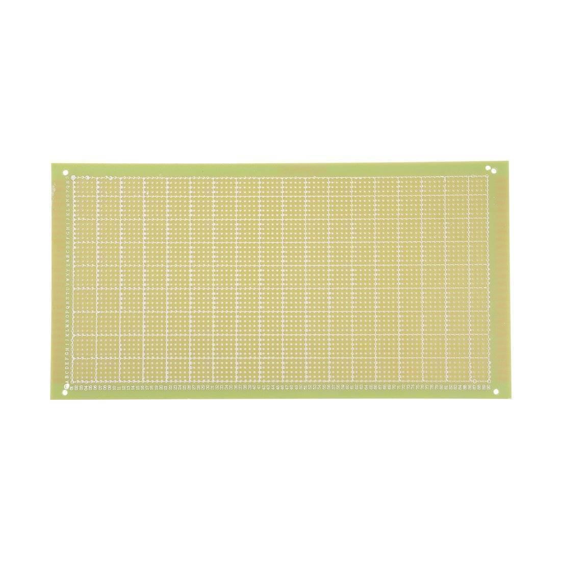 Fiber Glass Veroboard - shown as a rectangular, light green prototyping board with a grid of copper-plated holes and printed alphanumeric coordinates.