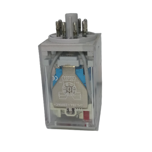 Finder Relay 12VDC 10A 60.12 With 8pin Rail-mount Relay Socket Relay Base - a rectangular, clear-cased electrical relay with eight metal pins on top and a printed wiring diagram on its side.