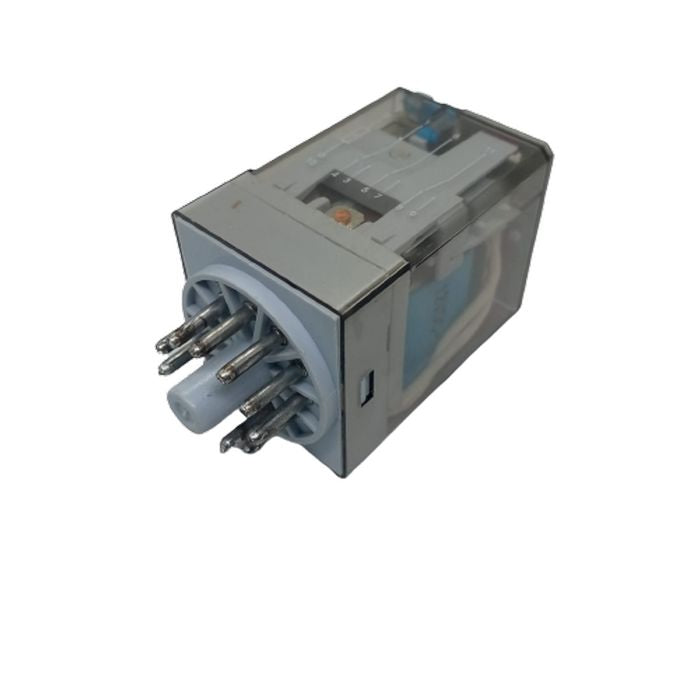 Finder Relay 12VDC 10A 60.13 With 11PIN Rail-mount Relay Socket Relay Base - an 11-pin rectangular electronic relay with a clear plastic casing and metal connector pins on the base.