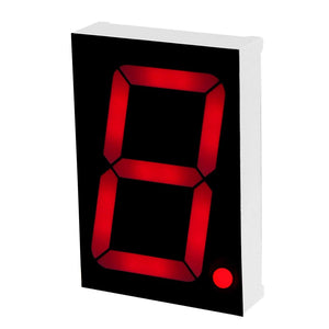FJS18101BH 38MMX56MMX11MM LED 7 Segment 1 Digit Red Common Anode Display 1.8 Inch Digit Size - illuminated digit 8 with a decimal point on a black rectangular background.