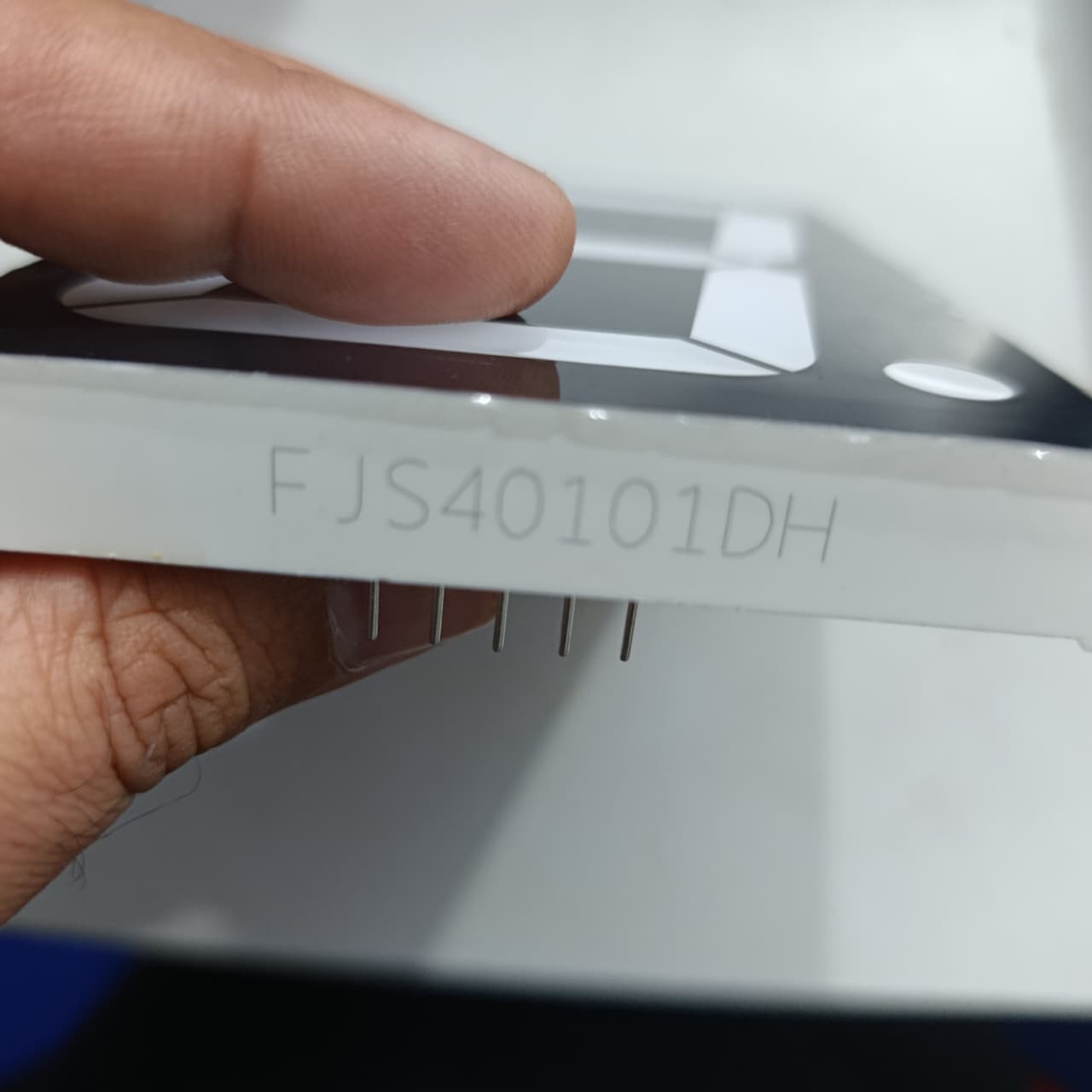 FJS40101DH 122mm X 90mm X 15mm 7 Segment Super Bright LED Screen Display - shown in a close-up view, featuring the model number printed on the white side casing and visible connector pins.