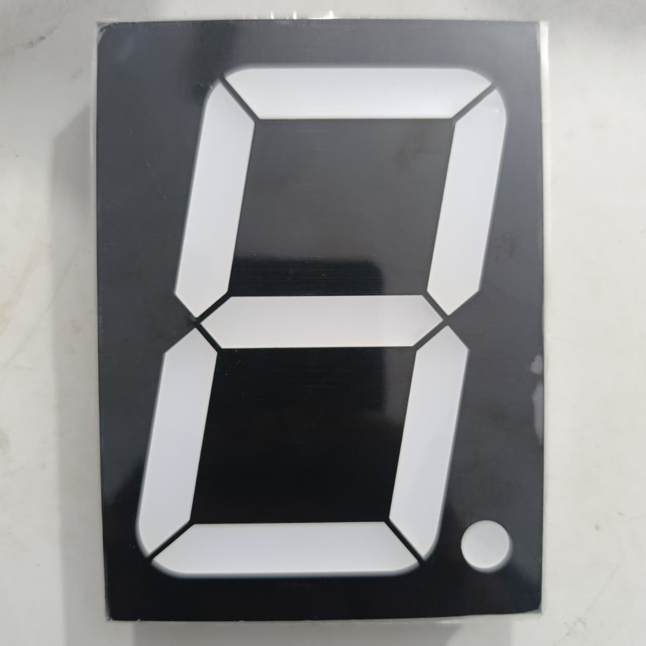 FJS40101DH 122mm X 90mm X 15mm 7 Segment Super Bright LED Screen Display - a large white rectangular eight-segment digit with a decimal point on a black background.