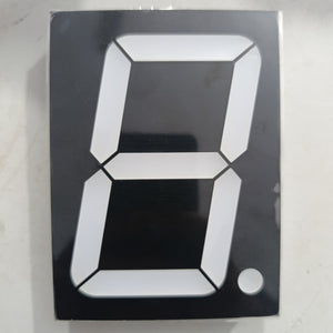 FJS40101DH 122mm X 90mm X 15mm 7 Segment Super Bright LED Screen Display - a large white rectangular eight-segment digit with a decimal point on a black background.