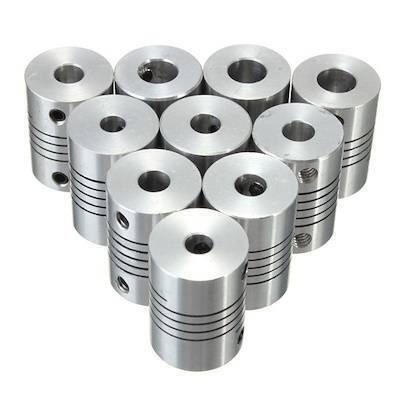 Flexible Coupling Shaft 5MMX6.35mm - shown as a group of ten identical silver-colored cylindrical metal connectors with spiral cuts and side set screws.