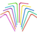 Flexible Straw - collection of nine colorful, flexible plastic drinking straws arranged in a semi-circle against a white background.