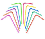 Flexible Straw - collection of nine colorful, flexible plastic drinking straws arranged in a semi-circle against a white background.