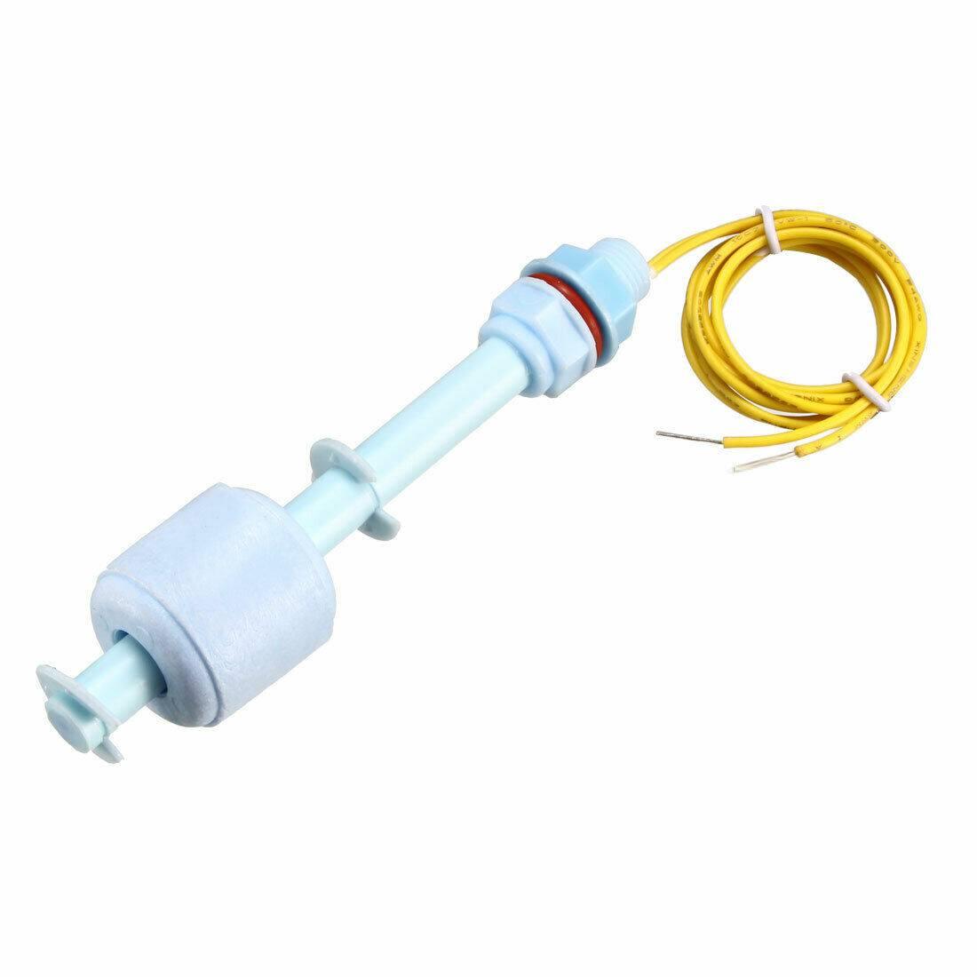 Float Switch Level Switch Liquid Level Sensor P110 - a light blue plastic vertical float switch with a threaded mounting base and coiled yellow wires.