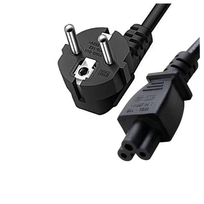 Flower Cable Power Cable 1.5 Meters Clone - a black power cord with a European-style two-pin wall plug and a three-hole cloverleaf connector.