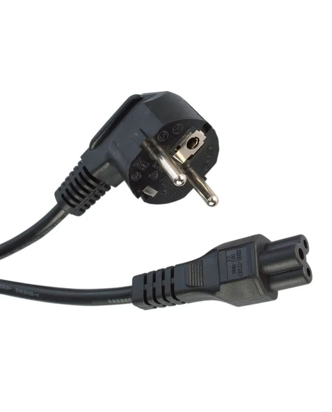 Flower Cable Power Cable ( Local Made ) - a black three-pin cloverleaf connector on one end and a two-pin European-style wall plug on the other.