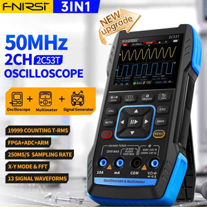 FNIRSI 2C53T 50 MHz 2-channel oscilloscope, multimeter and signal generator feature overview