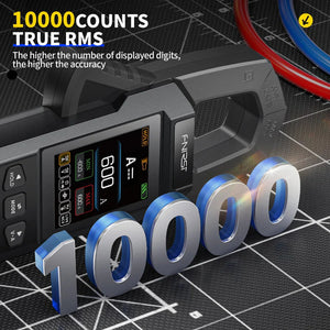 Fnirsi® Dmc-100 DC AC Current Voltage Clamp Meter Digital Multimeter - a black handheld device with a digital display reading 600 A, buttons, and large 3D "10000" text overlay.