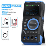 Fnirsi® Dst-201 Handheld 3-in-1 Multimeter Oscilloscope Signal Generator - with screen, rotary knob, buttons, input ports, and alligator clip, test pen, and charging cable.