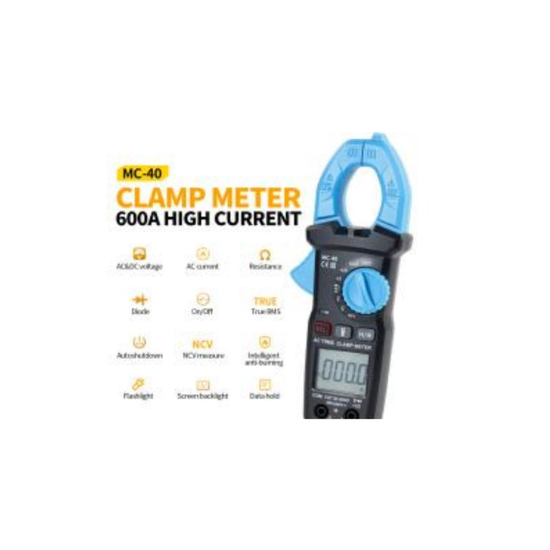 FNIRSI MC-40 600A AC clamp meter with blue jaw and rotary dial