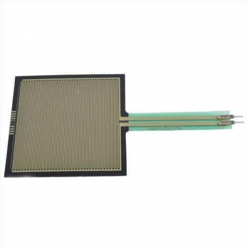 Force Sensitive Resistor Square Sensor Fsr 406 - a flat, square black sensor with a gold-colored grid pattern and a green tail with two metal pins.
