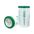 Forte ER34615 D 3.6V Non Rechargable Lithium Battery - two white and green cylindrical batteries with printed technical specifications on a white background.