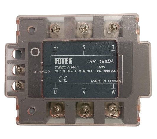 Fotek TSR-150DA Three-phase Solid State Relay 150A DC Control AC - a grey rectangular module with six top and bottom screw terminals and two side DC control terminals.