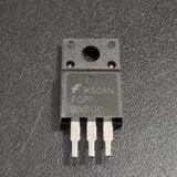 FQPF8N80C 800V 8A N-Channel Power MOSFET (TO-220F) used - a black, three-pin electronic component in a TO-220F package, shown in a top-down close-up view against a dark textured background.