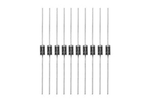 FR207 Diode - shown as a row of ten identical black cylindrical electronic diodes with silver metal leads extending from each end.