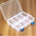 G200 F200 Plastic Tool Box Multi Functional Storages Container For Electronic Parts Screws Tool Organizer G-200 F-200 Box Storage - a clear rectangular storage container with eight compartments, two blue latches, and overlaid dimension labels.