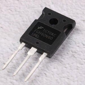 G60N60 IGBT Compact TO-247 - a black three-pin electronic component with FGH60N60 printed on its face, shown in a close-up against a textured white background.