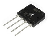 GBU606 600V 6A Single-Phase Bridge Rectifier - a black, flat, square-shaped electronic component with four metal pins and printed terminal markings.