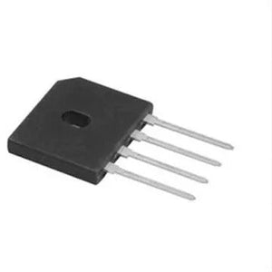 GBU810 Bridge Rectifier Single Phase 800V 10A - a black, flat, rectangular electronic component with four parallel metal pins extending from one side and a mounting hole.