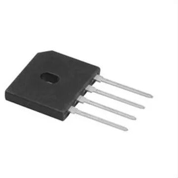 GBU810 Bridge Rectifier Single Phase 800V 10A - a black, flat, rectangular electronic component with four parallel metal pins extending from one side and a mounting hole.