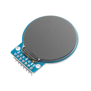 GC9A01 1.28-Zoll Rundes LCD TFT Display für Arduino - a circular screen on a blue circuit board with six labeled pins including RST, CS, DC, SDA, SCL, GND, and VCC.