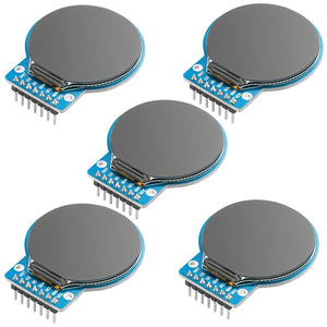 GC9A01 1.28-Zoll Rundes LCD TFT Display für Arduino - shown as a group of five blue circuit boards with circular screens and seven-pin connectors.