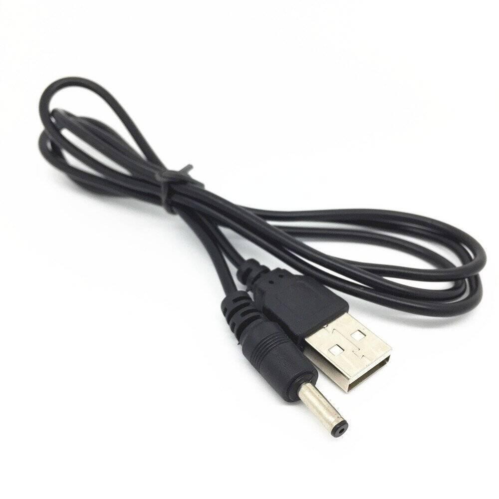Generic USB To Small Pin Cable - Black - charging cable with a USB-A connector on one end and a small barrel plug on the other.