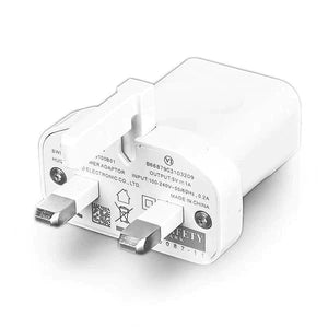 Genuine Huawei HW-050100B01 Uk 3pin Charger White Power Adapter 5V 1A - a foldable plug design and printed technical specifications on its base.