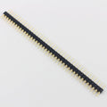 Gold Plated 2.54mm Male 40 Pin Single Row Straight Round Pin Header Strip - shown as a long, thin black plastic strip with 40 gold-plated metal pins.