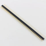 Gold Plated 2.54mm Male 40 Pin Single Row Straight Round Pin Header Strip - shown as a long, thin black plastic strip with 40 gold-plated metal pins.