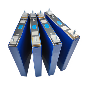 Gotion IFP27175200A 3.2V 105Ah LiFePO4 Battery Cell - four rectangular blue battery cells with silver metal terminals arranged in a fan shape.