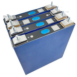 Gotion IFP27175200A 3.2V 105Ah LiFePO4 Battery Cell - four blue rectangular battery cells stacked together with metal terminal posts on top.