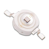 High Power UV LED Chip 3W Purple UV Ultraviolet Bulb Lamp 1 Heat Sink Plus 1 UV LED Light - circular 3W ultraviolet LED component with two metal leads and a central light-emitting diode die with wire bonds.