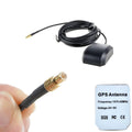 GPS Antenna Active Mcx Male Straight Connector With 3m Extension Cable Magnetic Type - a black magnetic antenna with a 3m cable, a close-up of the gold connector, and a label with specs.