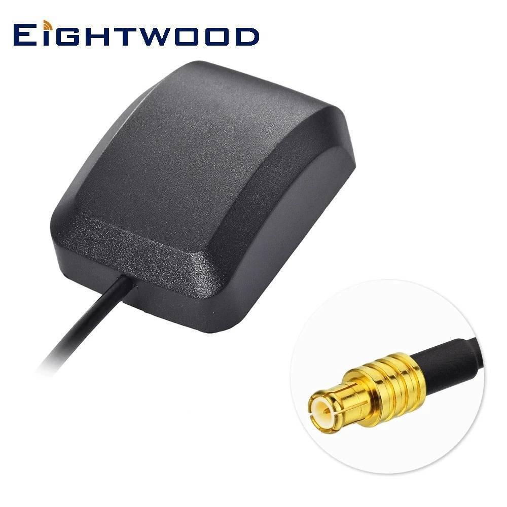 GPS Antenna Active Mcx Male Straight Connector With 3m Extension Cable Magnetic Type - a black rectangular magnetic antenna and a close-up of its gold MCX connector.