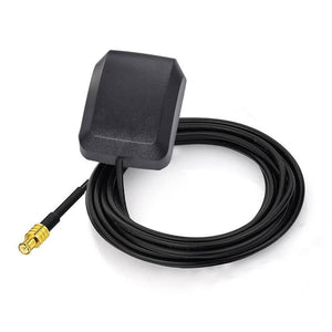 GPS Antenna Active Mcx Male Straight Connector With 3m Extension Cable Magnetic Type - a black rectangular antenna with a coiled cable and gold connector.
