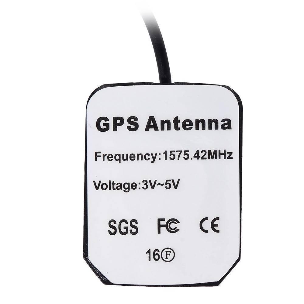 GPS Antenna Active Mcx Male Straight Connector With 3m Extension Cable Magnetic Type - a white rectangular magnetic antenna with black cable and printed technical specifications on its face.